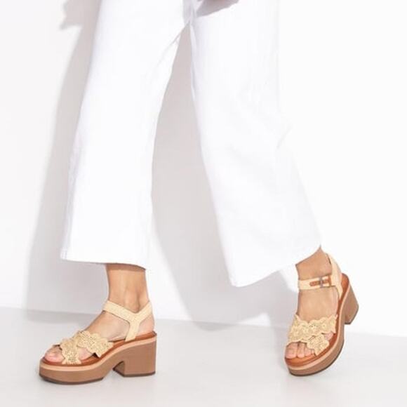 CLERGERIE Charline Platform Wedge Sandals Natural Raffia Strap Women's 39.5/ US9 - Picture 7 of 11